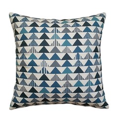 Decorative Pillow with Geometric Triangle Pattern in Blue and Grey