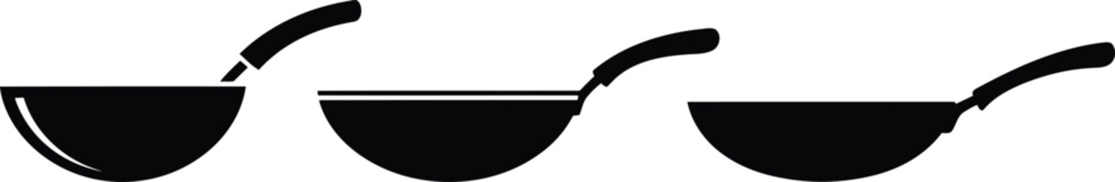 Wok Pan Silhouette Icon Vector Set - Essential Asian Cooking Utensils