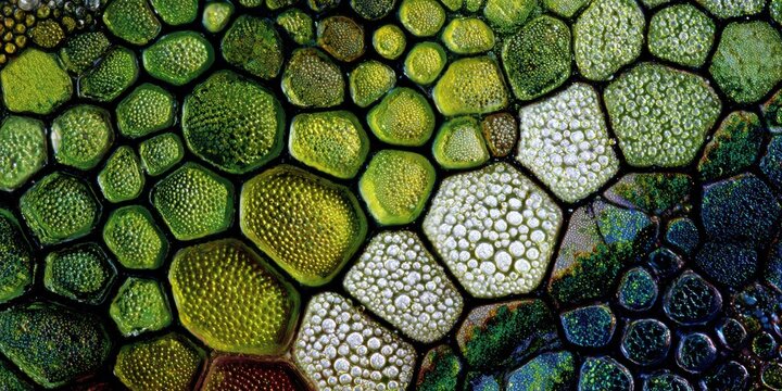 Close-up of Various Green and White Plant Cells