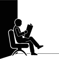 Vector art of a man is sitting in a chair and reading a book in a room with contrasting light