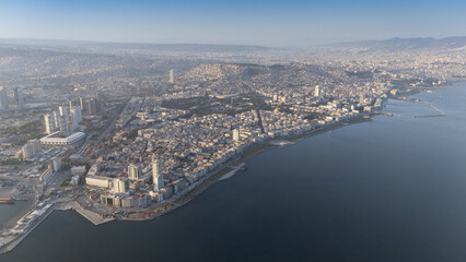 Fototapeta premium A magnificent morning view of Alsancak, izmir. Good morning izmir, Turkey. Aerial shot.