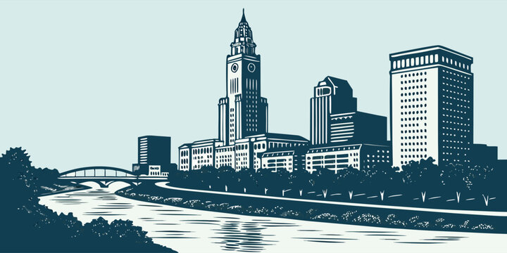Ohio State Capitol Cityscape Vector - Columbus Silhouette
