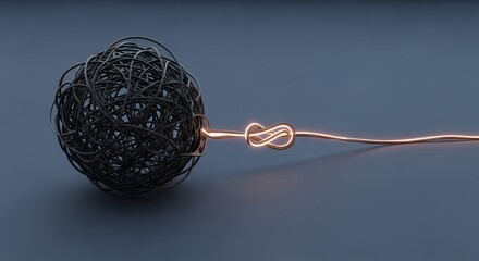 An animation of a tangled knot being untangled, symbolizing resolving emotional issues.