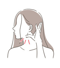 天容のツボを押す女性の横顔のイラスト素材