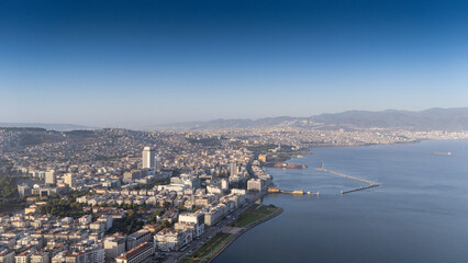 A magnificent morning view of Alsancak, izmir. Good morning izmir, Turkey. Aerial shot.