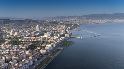 A magnificent morning view of Alsancak, izmir. Good morning izmir, Turkey. Aerial shot.