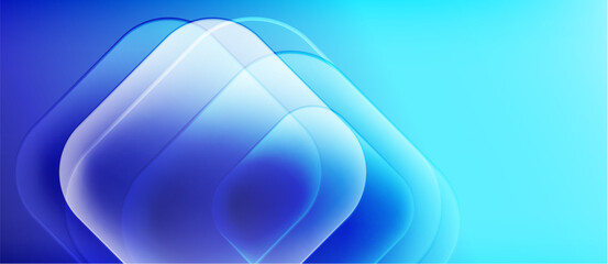 Abstract blue layers create dynamic visual effect. Smooth gradients suggest depth, light, modern design. Minimalist composition.