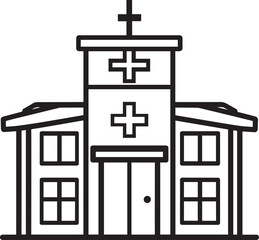 Obraz premium Hospital Building Silhouette in Black | Medical Architecture