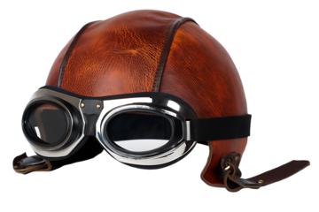 Vintage Leather Aviator Helmet with Chrome Goggles, Steampunk Style Brown Leather Flying Helmet with Goggles for Flight Simulation