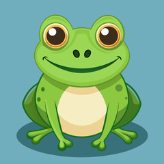 Fototapeta premium Cute cartoon green frog with big eyes smiling