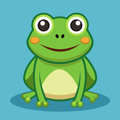 Fototapeta premium Cute cartoon green frog with big eyes and a smile