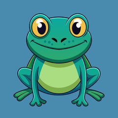 Fototapeta premium Cute cartoon green frog with big yellow eyes smiling