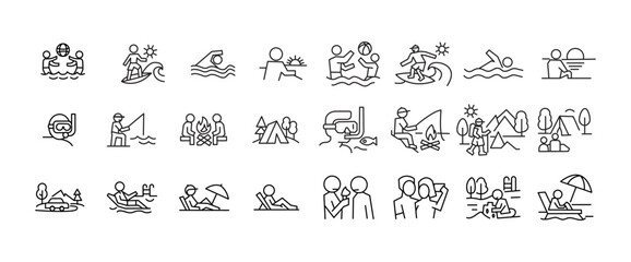 Summer activities icon set