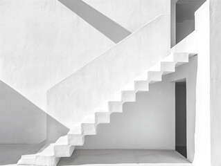 Obraz premium Modern Architectural Staircase with Shadow Play on White Wall