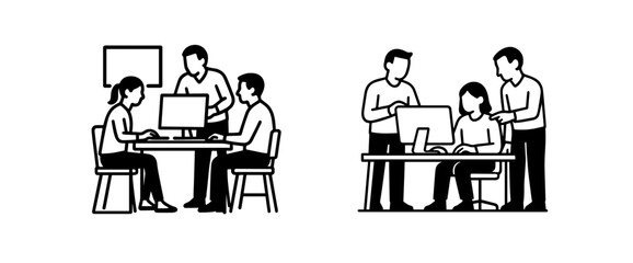 set of silhouettes of people or office time 