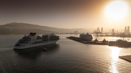 A magnificent morning view of Alsancak, izmir. Good morning izmir, Turkey. Aerial shot.