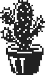 Fototapeta premium pixelated cactus in pot illustration, black and white minimal retro art, digital geometric plant design