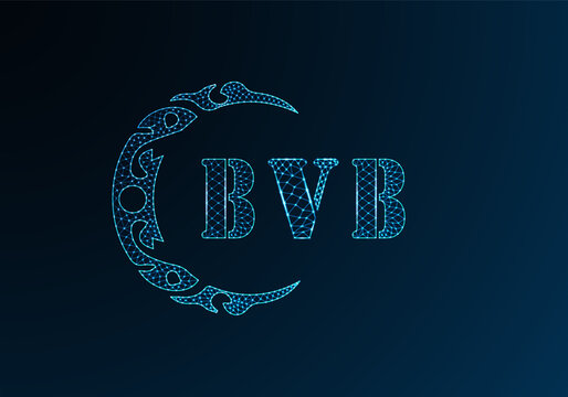 Low poly letter logo BVB design. BVB letter logo low poly vector design on blue color gradient background. BVB logo low poly design