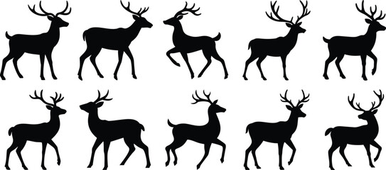 deer silhouettes, black deer, deer figures, minimalist deer, elegant deer, wildlife deer, forest deer, nature deer, vector deer, digital deer art, stylized deer, line art deer, geometric deer