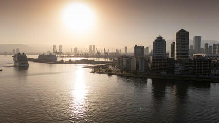 Fototapeta premium A magnificent morning view of Alsancak, izmir. Good morning izmir, Turkey. Aerial shot.