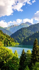 Lush mountain lake landscape