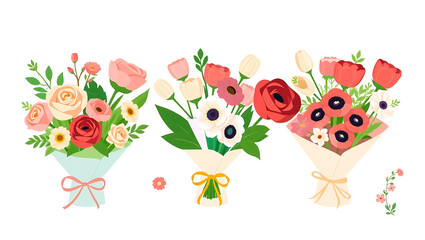 Fototapeta premium Three beautiful watercolor floral bouquets with vibrant colors