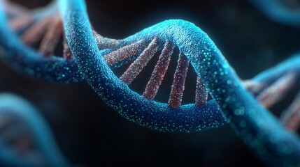 DNA Double Helix: An intricate close-up of a DNA double helix, a symbol of the very essence of life, twisting and spiraling against a dark, scientific backdrop.