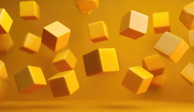 Fototapeta Floating yellow cubes on a yellow background