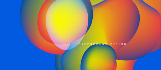 Obraz premium Abstract colorful spheres overlap. Vibrant gradients create dynamic visual effect. Blue background enhances bright hues. Modern design element.