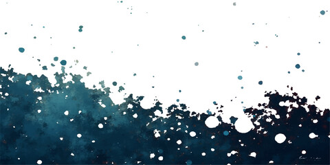 Abstract blue background with colorful paint splatter and grunge water drops on glass