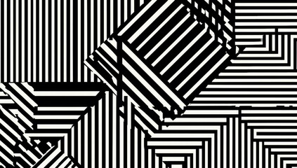 Abstract black and white design with overlapping lines and shapes