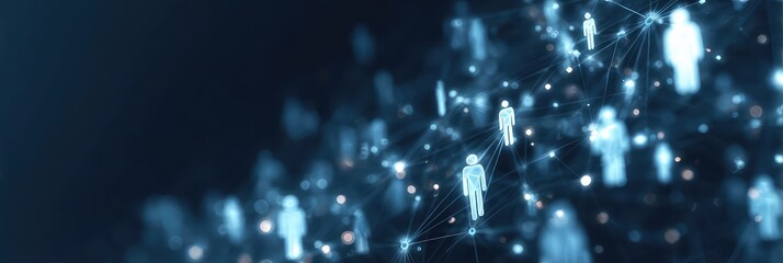 Network of human figures connected by lines and dots on a dark blue gradient background