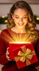 Enchanted Christmas Gift: Woman's Joyful Surprise