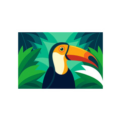 Obraz premium toucan with bright beak in rainforest canopy