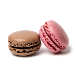 Small colorful tasty sweet original classic macaroons cakes isolated on white studio background