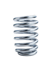 A vertical coil spring, metallic gray, with smooth, rounded coils
