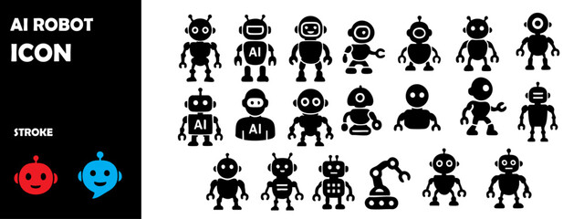 AI ROBOT Icon Silhouette Vector Set – Artificial Intelligence, Automation and Machine Learning Symbols