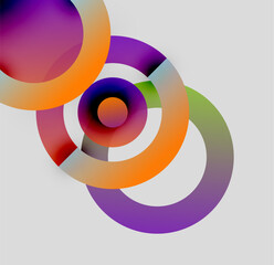 Fototapeta premium Abstract colorful circles overlap, creating dynamic visual composition. Gradient hues blend, forming modern design element.