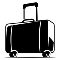 Vector illustration of a black suitcase with wheels and extendable handle for travel on transparent background