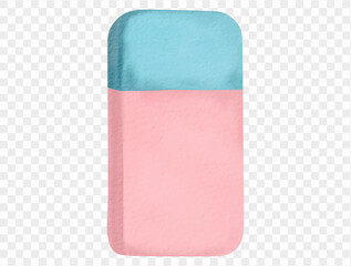 Pink and blue eraser in cute watercolor style for students. Vector.