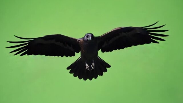 Majestic bird of prey soars with wings spread wide against vibrant green background