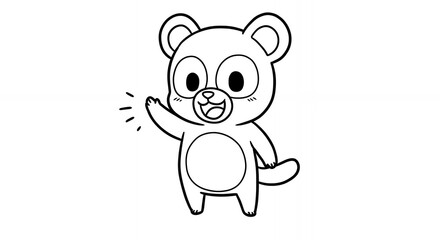 Obraz premium Cartoon Bear Illustration Cute Animal Character Standing on White Background Friendly Greeting and Simple Line Art Design for Kids