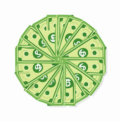 Flat vector design of multiple US dollar bills fanned out, clean and professional appearance