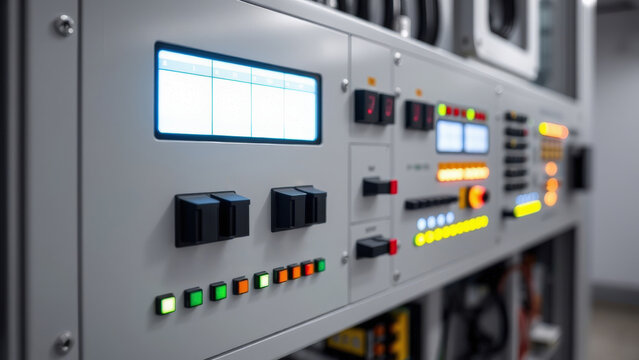 Illuminated industrial control panel featuring precision switches and connectors&mdash;ideal for automation, electrical engineering, safety compliance, smart buildings, and major industry events.