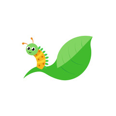 Obraz premium caterpillar inching along a green leaf edge