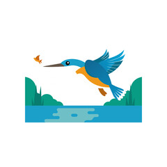 kingfisher diving into river for fish