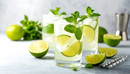 Refreshing lime and mint cocktails