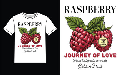 Vintage raspberry design for t shirts featuring a journey of love slogan