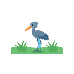 shoebill stork staring motionless in swamp