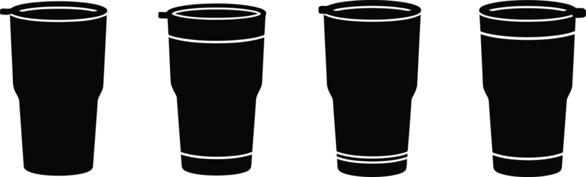 Steel Tumbler Silhouette Icon Vector Set - Durable Drinkware Essentials